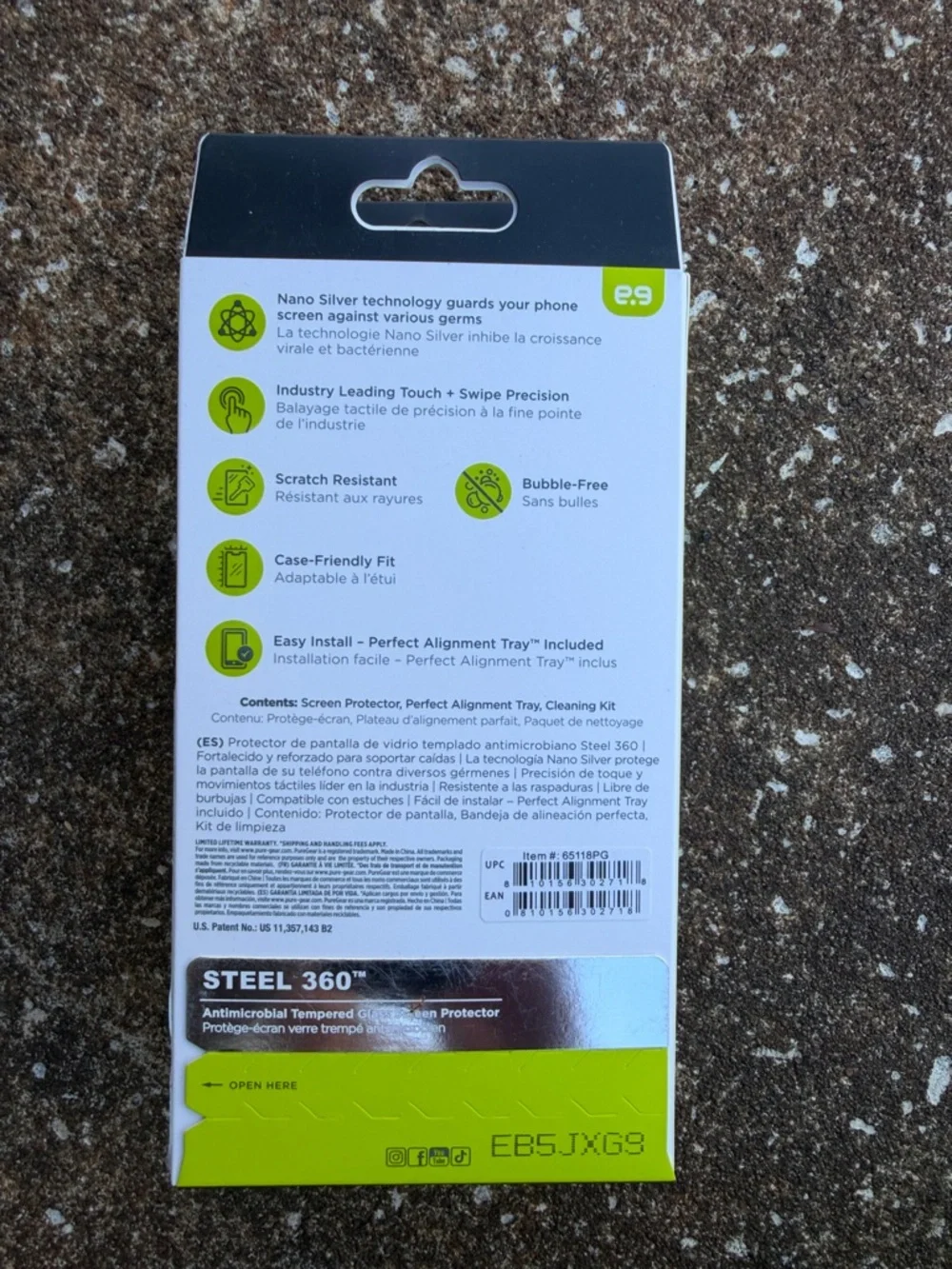 PureGear Steel 360 Antimicrobial Tempered Glass Screen Protector - Black